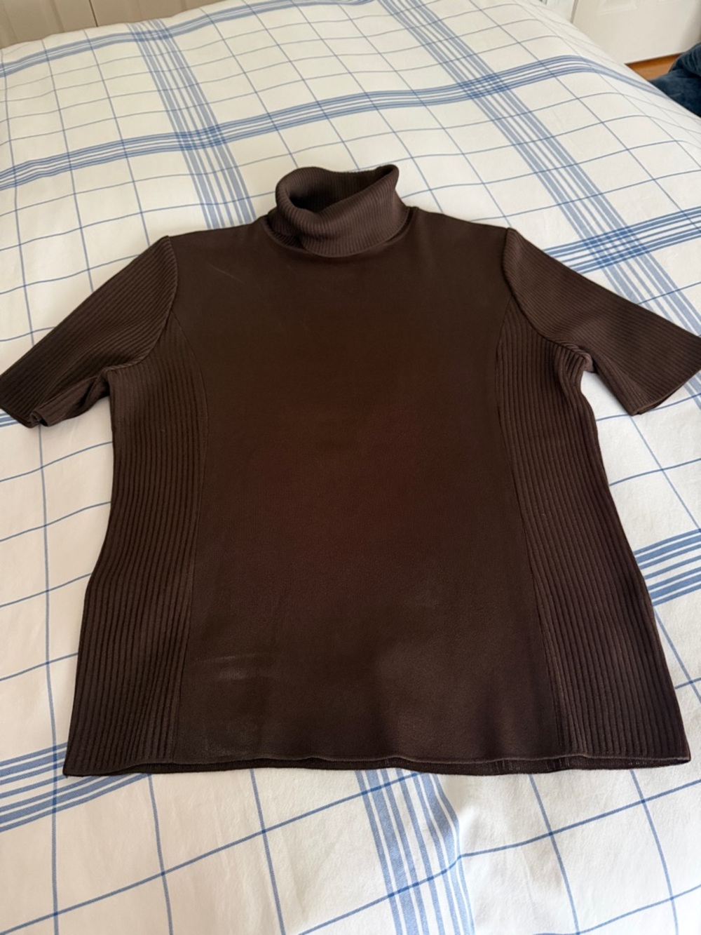 Plein Sport Chocolate Brown Short-Sleeve Turtleneck Knit Top